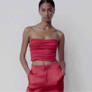 Zara Red Satin Effect Crop Top Size S